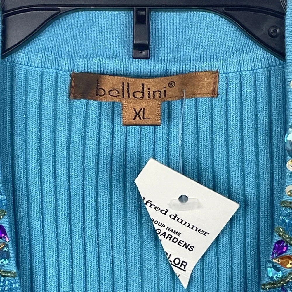 Belldini® Blue Rib Knit Stretch Sleeveless Top W/ Colorful Rhinestones Size XL‎